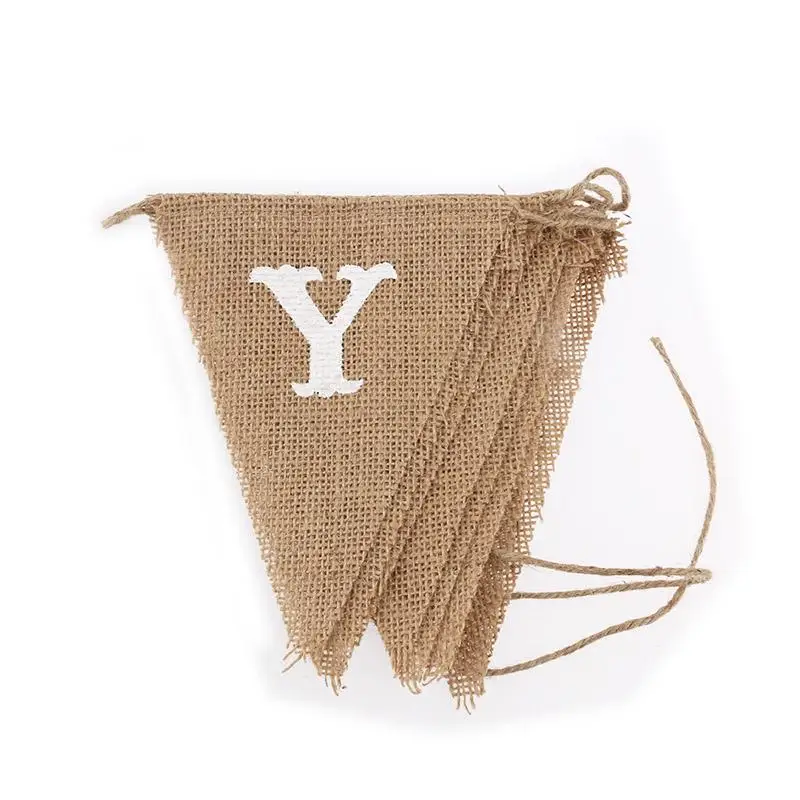 Party Decorations 9pcs/set Candy Bar Heart Print Banner Hessian Pennant Triangle Burlap Banner Triangle Flags