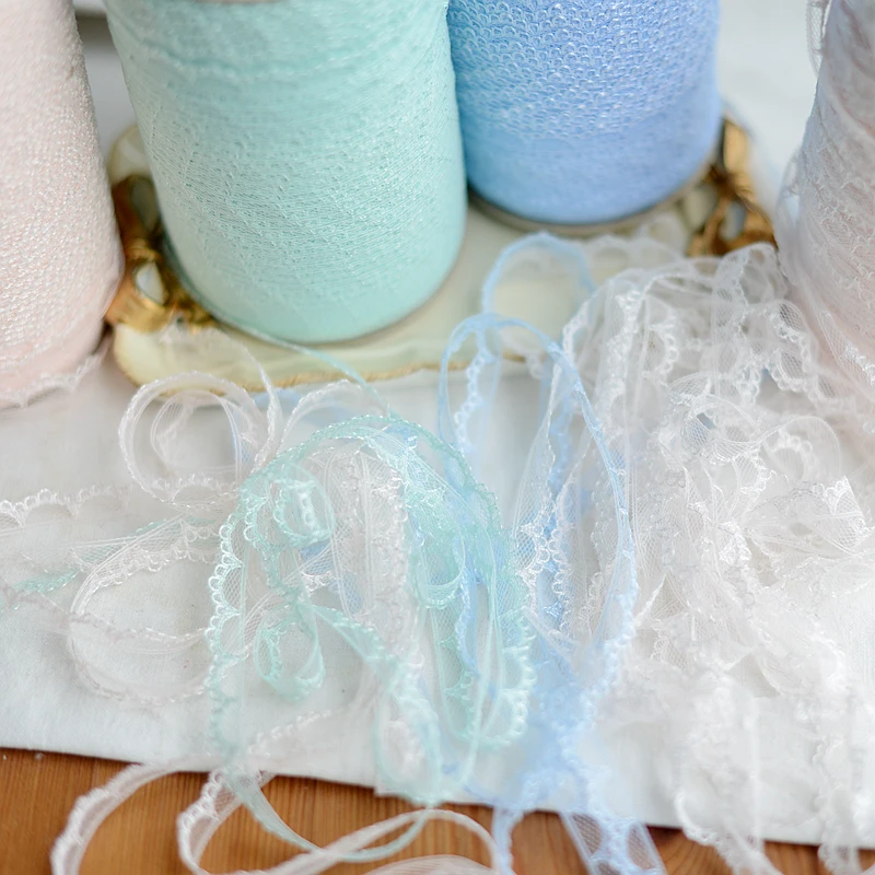 1cm Wide Smooth Polyester Small Size Lace Trim Underwear Lace Pink/Blue/Mint Green Accessory 15meters/lot X487