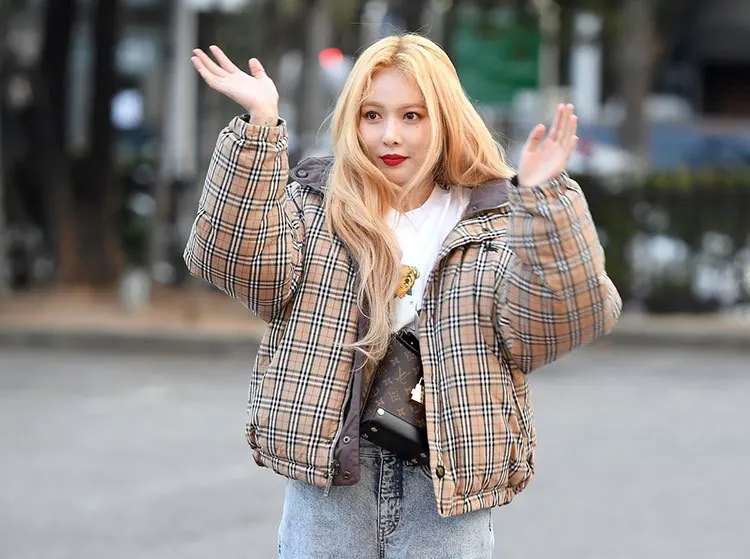Kpop 4Minute Kim Hyun, женские зимние теплые свободные толстовки в клетку цвета хаки с высоким воротником, Женская Корейская уличная одежда, плотные толстовки
