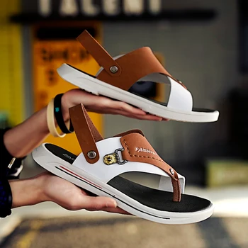 

New Arrival Mens Summer Sandals Ankle-Wrap Outdoor Men Sandals Brand Designer Man Beach Slippers Non-Slip Pu Leather Sandals Man