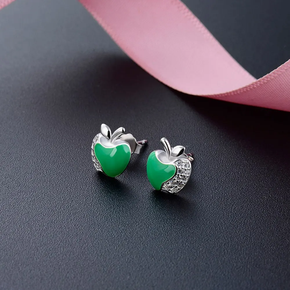 

Fashion Temperament Girls' Ear Accessories S925 Silver Set Zircon Creative Personality Small Apple Earrings