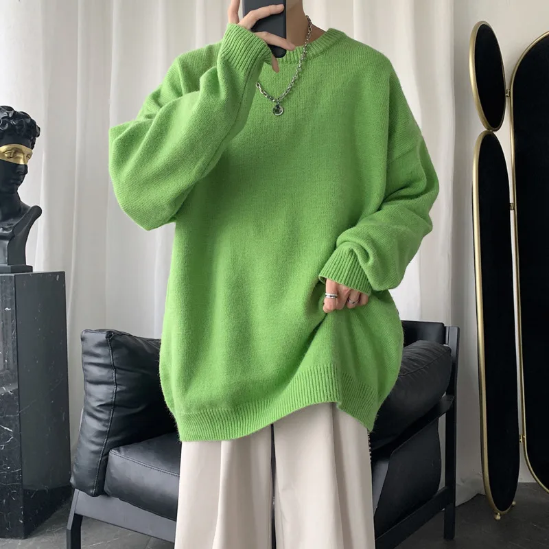 

Winter Korean Sweater Men's Warm Fashion Solid Color Casual O-neck Knitted Pullover Men Loose Knitting Sweaters Mens Clothes