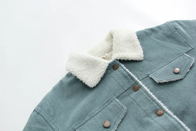 Autumn And Winter New Style Japanese-style Corduroy Fold-down Collar Loose-Fit Berber Fleece Thick Clothing Women's C7346