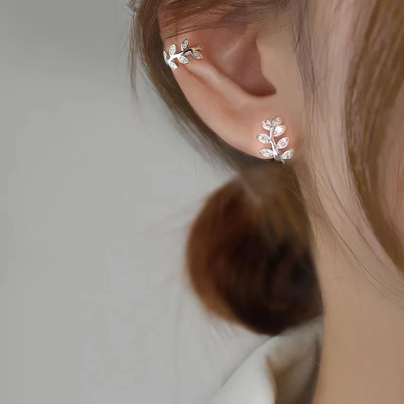 925 Sterling Silver Ear Cuff For Women Zircon Clip On Earrings Gold earcuff Without Piercing leaf Jewelry | Украшения и