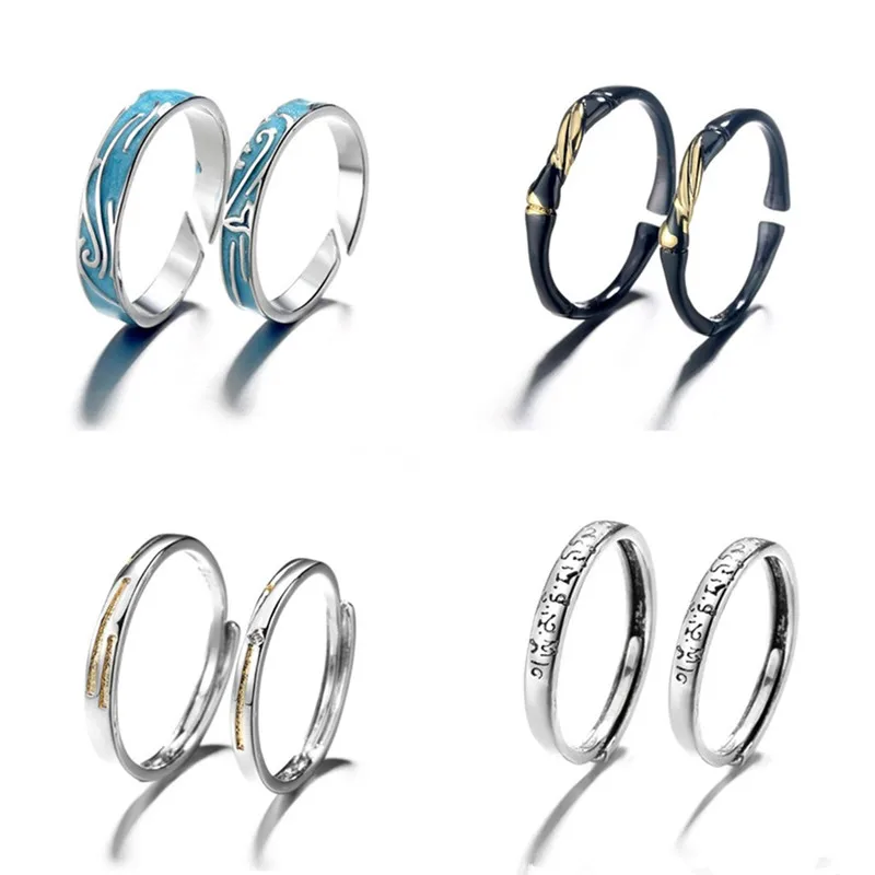 Пара колец для пар с надписью История любви регулируемые кольца Mobius Meteor Shower на