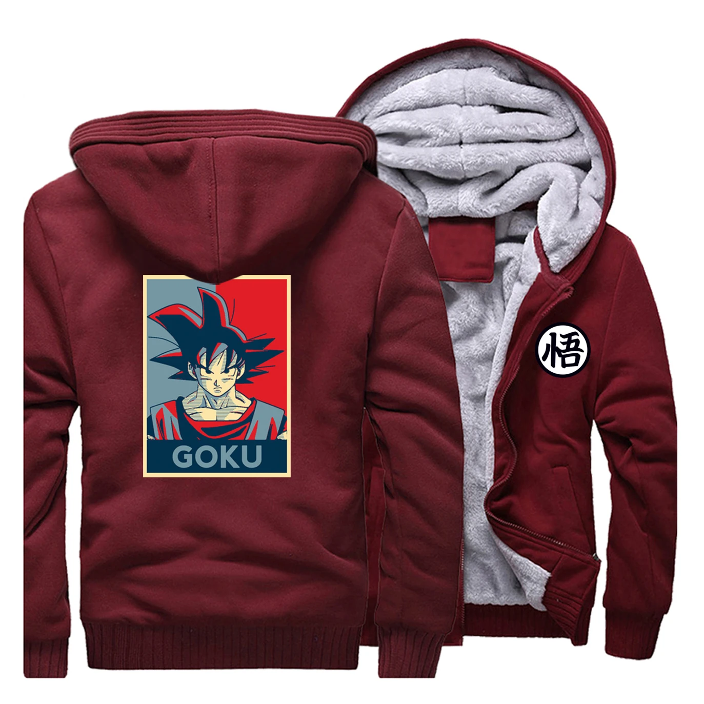 Dragon Ball Z зимняя мужская флисовая Толстая теплая куртка Gohan мужские пальто и куртки супер Сай Ян толстовки Толстовка в стиле японского аниме пальто - Цвет: Wine Red
