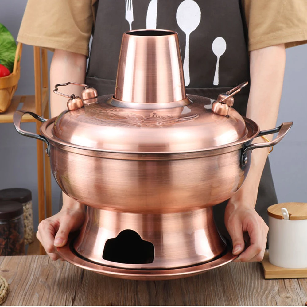 Hecho a mano de cobre caliente olla sopa de cobre shabu hogar restaurante olla de cobre para gas y placa de inducción 18cm 