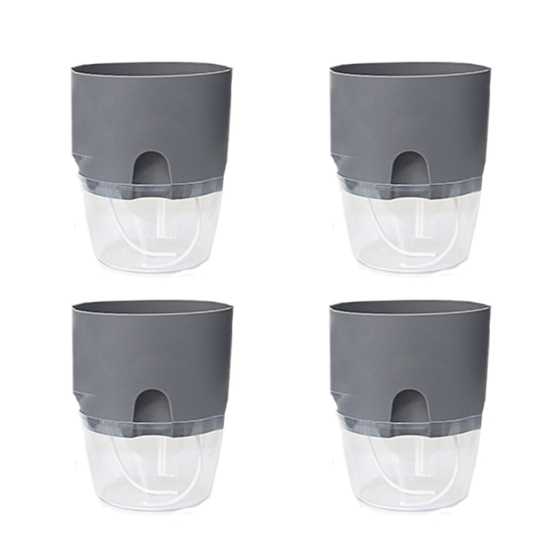 4/6/10Pcs 2 Tiers Creative Self Auto Irrigate Watering Planter Modern Storing Water Flower Pot - Grey + Transparent A709