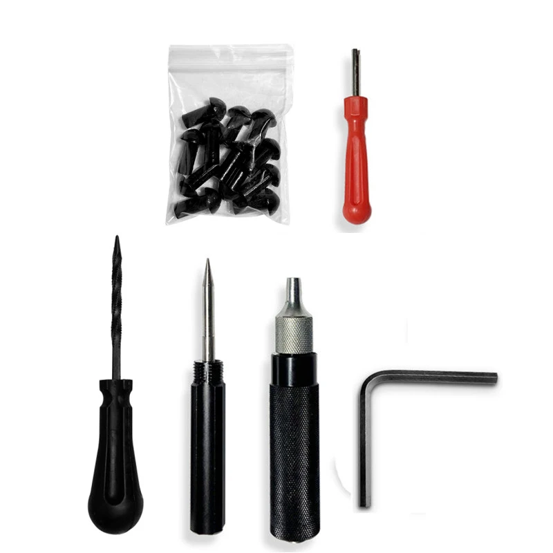 QKFON Car Tire Repair Tool Kit with Replacement Mushroom Plug Tubeless Tire Puncture Repair Set Plugger Tool for Motorcycle ATV Small Tractor 