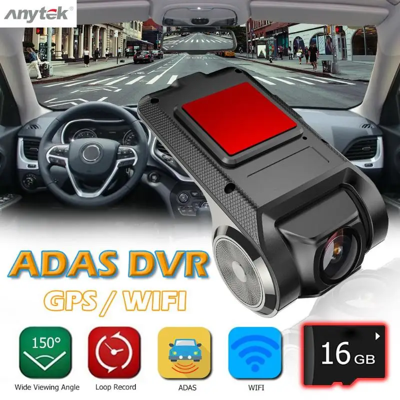 Anytek X28 Lens Dashcam Car DVR Camera Rotatable Lens WiFi ADAS 150 Full HD 1080P Dashboard Camera Recorder+16GB TF Card