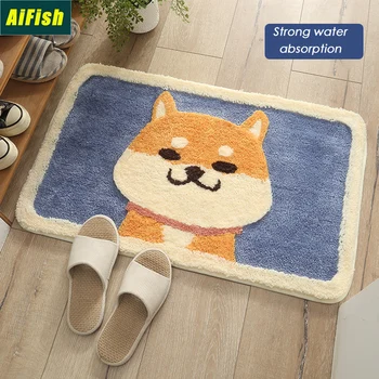 

Cartoon Akita Dog Flocking Carpet Floor Mat Household Toilet Doorway Bathroom Anti-Slip Mat Water Absorbing Mat DZ001-4