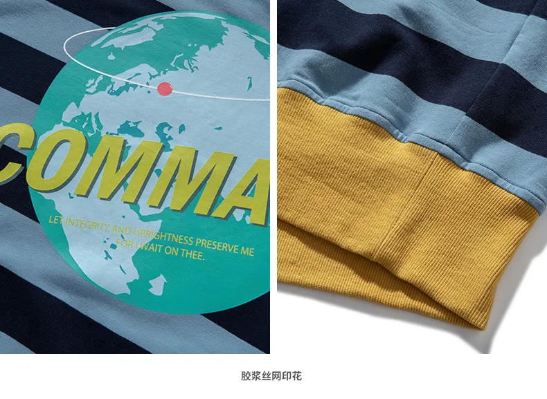 Fionto мужская одежда осень новая индивидуальная печать свободная Crewneck мужская полосатая футболка с длинными рукавами