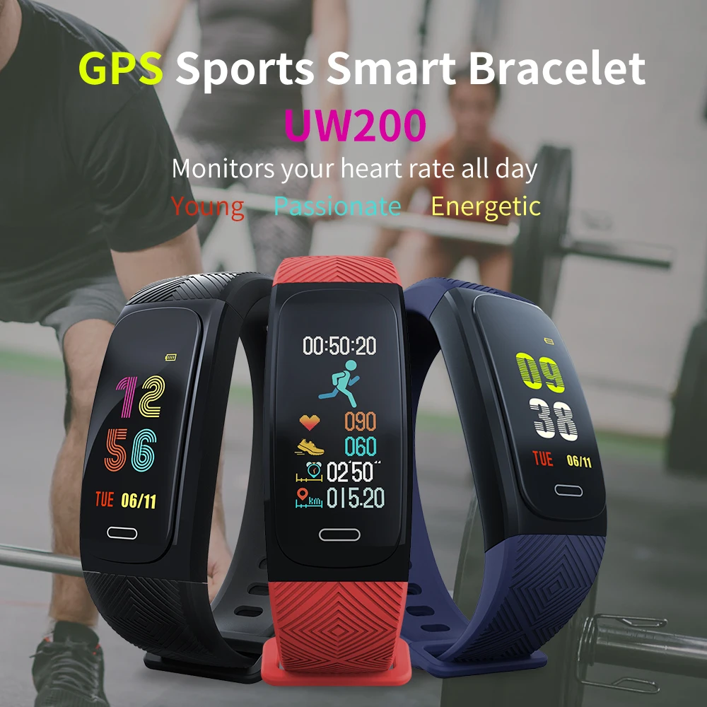UW200 gps умный Браслет IP68 Водонепроницаемый Фитнес-браслет трекер Смарт-браслет монитор сердечного ритма спортивные Смарт-часы для мужчин и женщин