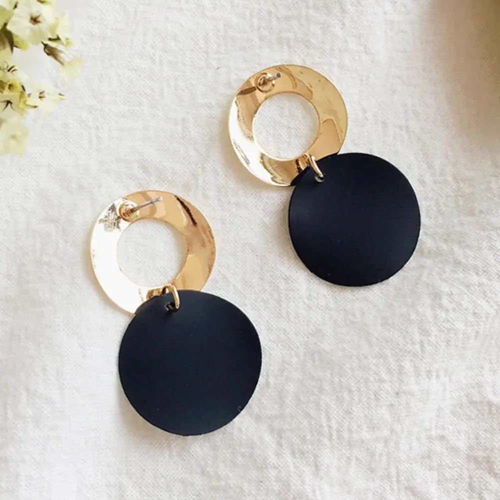 

2019 New Korean Geometric Various Colors Round Earrings Simple Hollow Out Round Drop Dangle Earrings for Women Girl Gift Jewelry