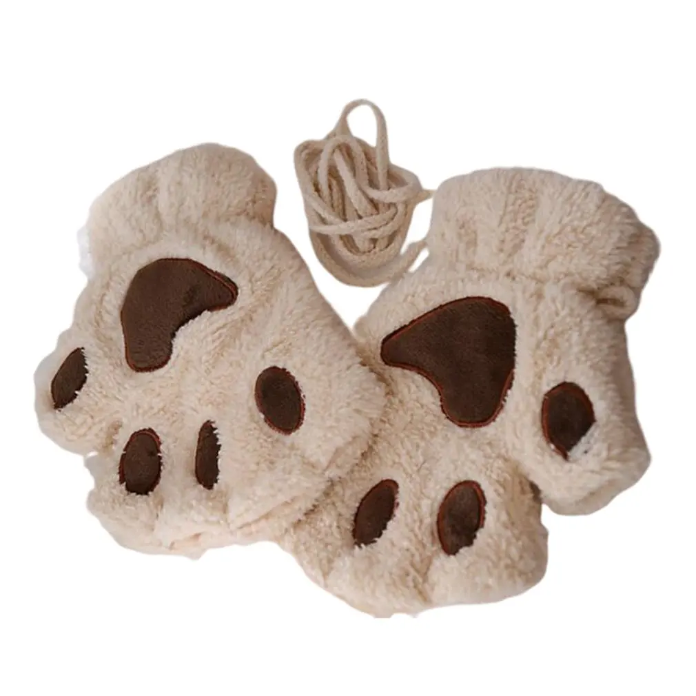 

Warmth Fingerless Plush Gloves Fluffy Bearr Claw / Cat Animal Paw Soft Warm Lovely Cute Half Finger Covered Gloves for Girls