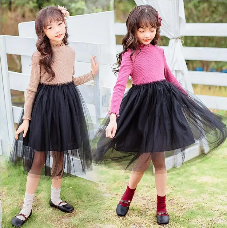 Autumn Girls Dress Teenage Girls Tulle Long Sleeve Party TUtu Dresses Kids Dress Children Clothes