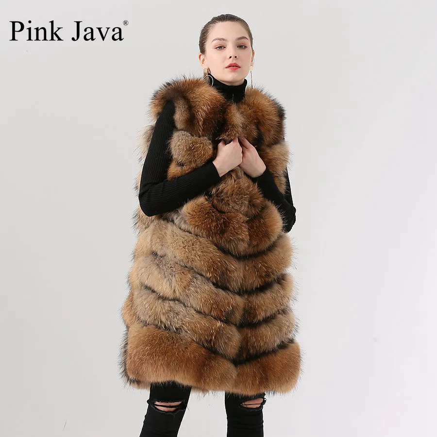 natural brown Розовое java QC19082 Новое поступление, горячая Распродажа, Длинная модель, натуральный мех енота, жилет для женщин и девочек, высокое качество - Цвет: natural brown