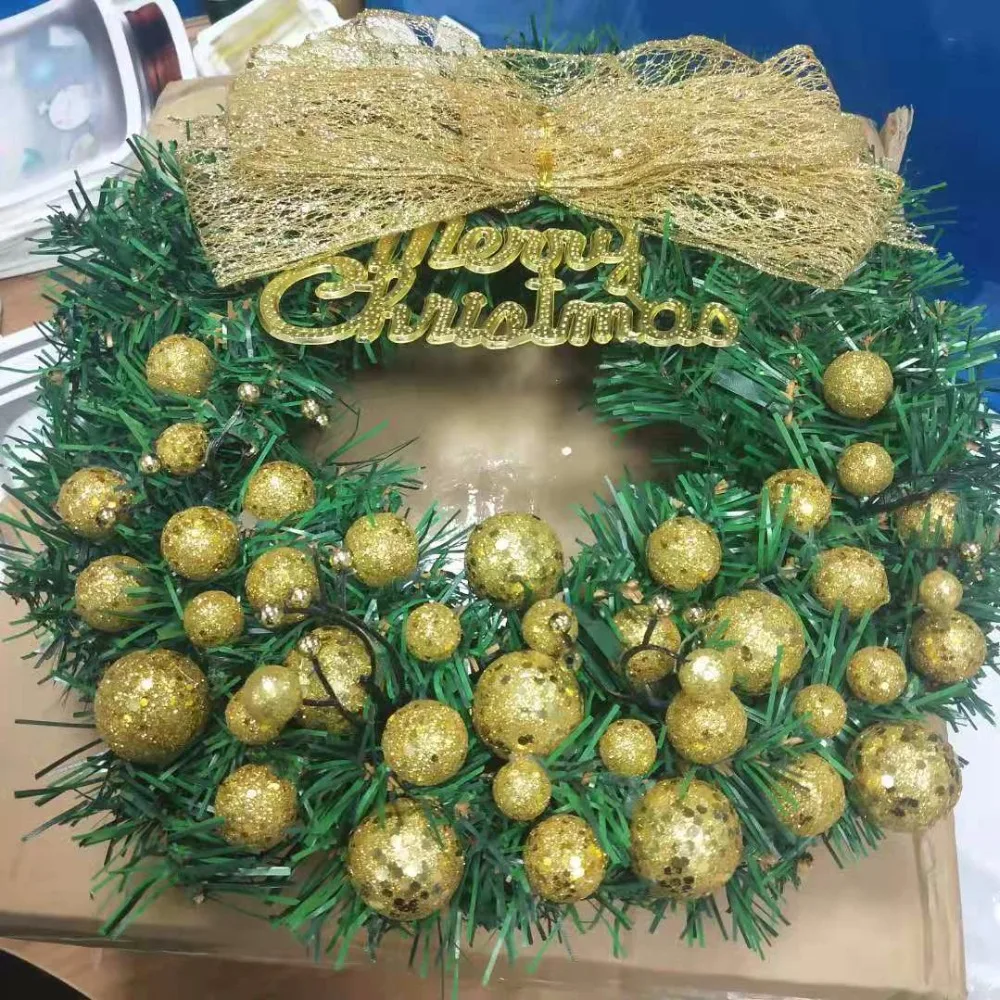 New Decoration Xmas Party Hanging Pendant Craft Christmas Tree Handmade Christmas Wreath 30cm Door Window Garland Home