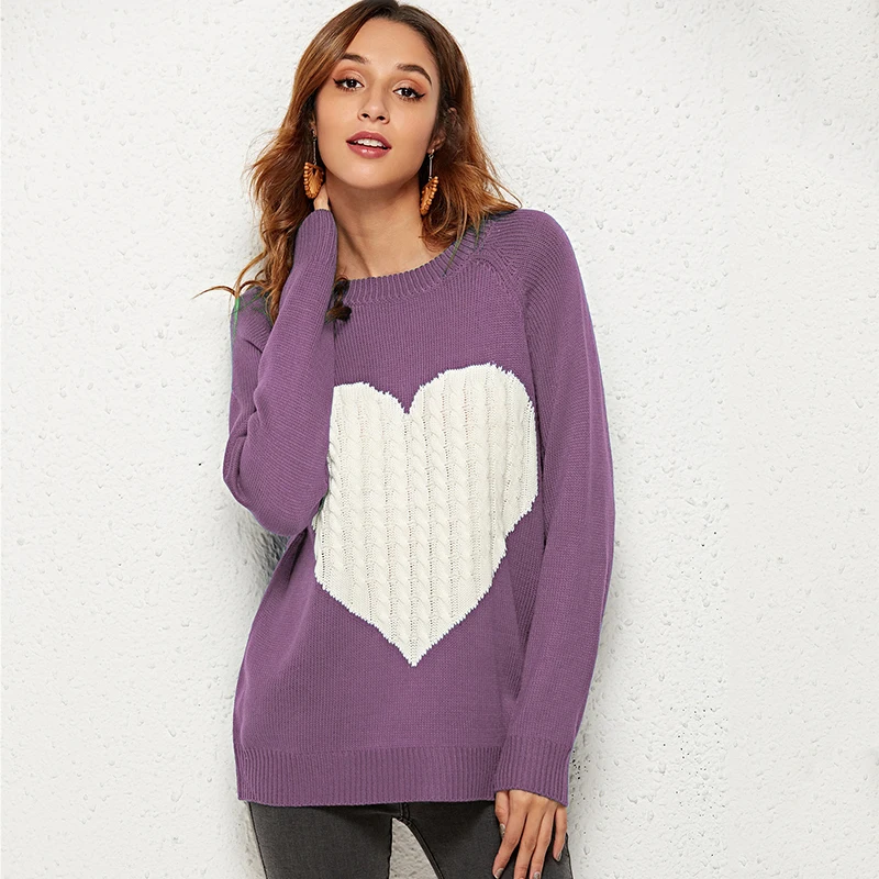 

Love Heart Knit Sweater Fall Loose Women Winter Sweater Valentine's Day Sweaters Woman Casual Pullover Long Sleeve Pull Femme