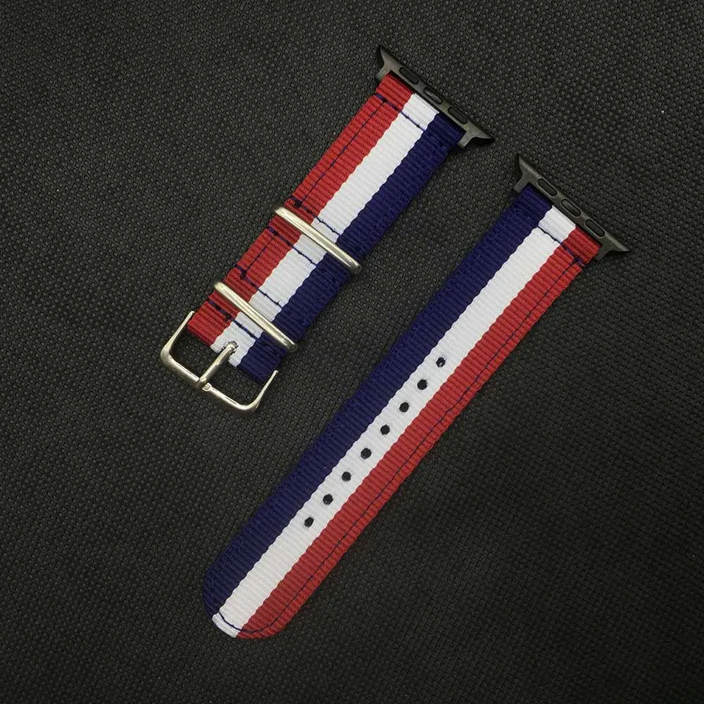 Red White Blue B Ремешок для часов Apple Watch 38 мм 40 мм нейлоновый ремешок для часов Nato для iWatch 5 4 3 2 1 ремешок для часов 42 мм 44 мм браслет на запястье - Цвет ремешка: Red White Blue B