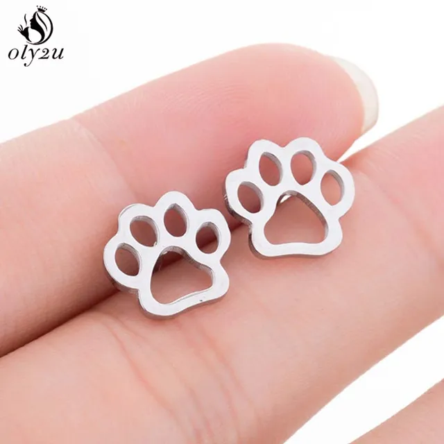 Lovely Stainless Steel Cat Earrings for Women Children Jewelry Trendy Cute Animal Dog Paw Stud Earrings Girls Birthday Gifts 089