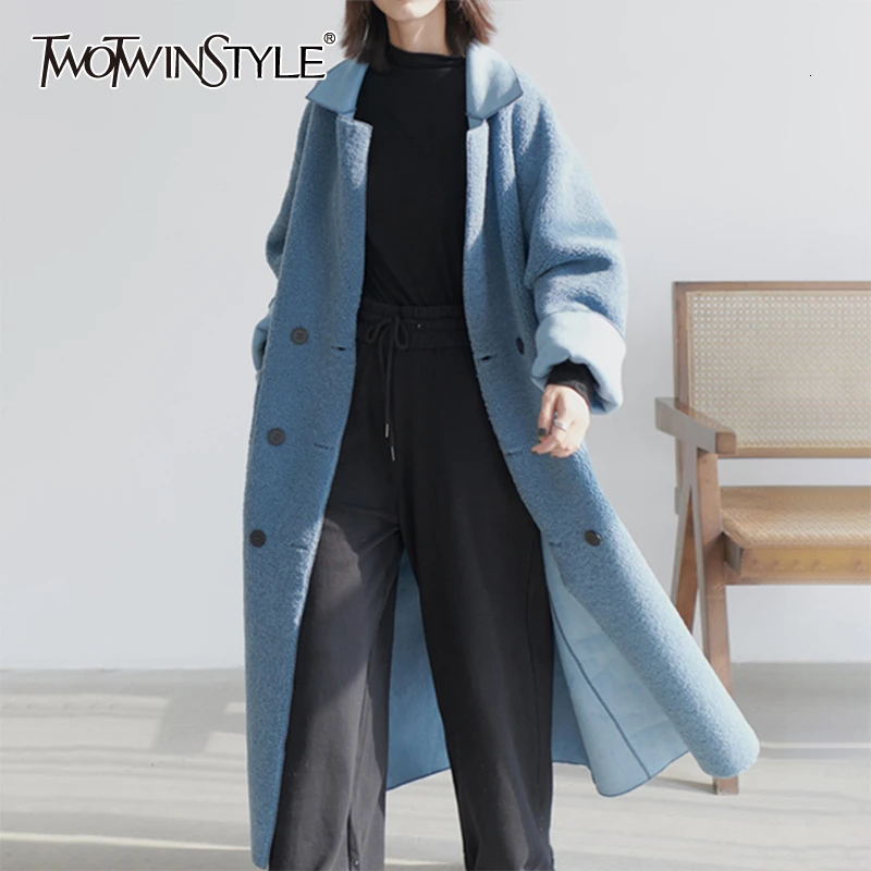 TWOTWINSTYLE куртка из овечьей шерсти Женское пальто осень/зима воротник с отворотом