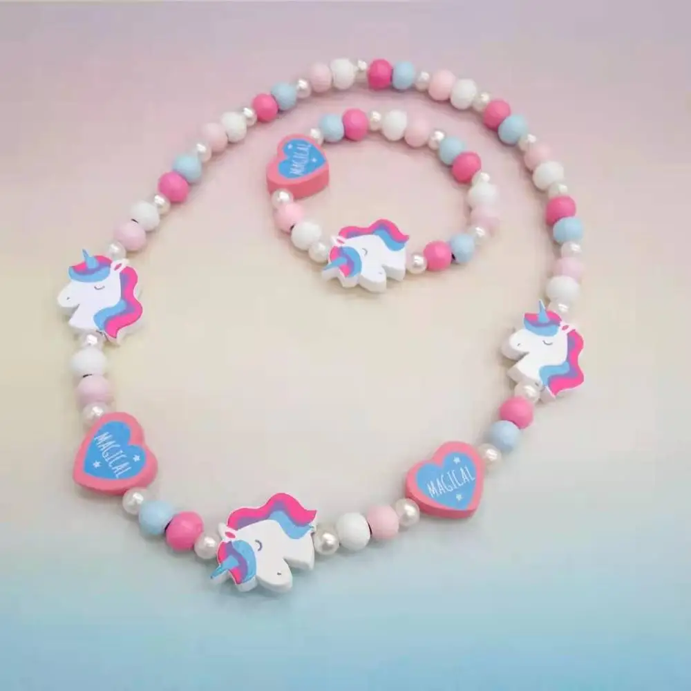 Charming Cartoon Animal and Flower Jewelry Set for Kids - Adorable Sweater Necklace and Bracelet Gift