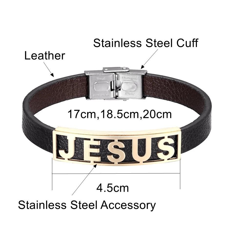Religious Christian Jesus Bracelets Stainless Steel Leather Cuff Bangles Jewelry Accessories Gifts for Women Men 3