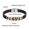 Religious Christian Jesus Bracelets Stainless Steel Leather Cuff Bangles Jewelry Accessories Gifts for Women Men 3