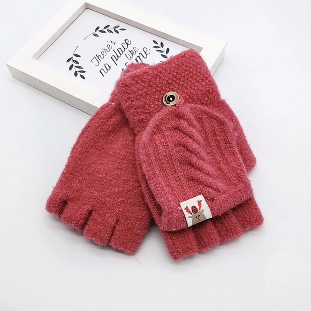 Baby Winter Gloves Child Kids Girl Boys 2-8 Years Half Finger Flip Cover Gloves Boy Warm Children Mittens Knitted Gloves