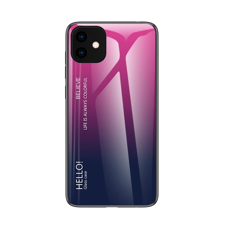 Чехол из закаленного стекла для iPhone 7, 8, X, 6, 6S Plus, градиентный цвет, голубой луч, Аврора, кожа, задняя крышка для iPhone 11 Pro, XS Max, X, XR, чехол - Цвет: Gradient rose