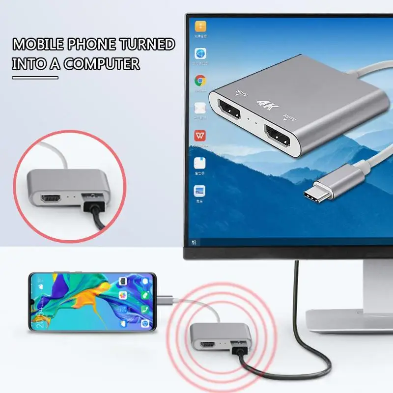 Usb type C на 2 порта HDMI адаптер 1 в 2 Выход HDMI конвертер для MacBook 4K HDMI type C адаптер для ТВ проектор для телефона