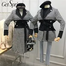 GetSprin Женское шерстяное пальто клетчатое лоскутное с длинным рукавом Зимняя шерстяная куртка Ретро Черное пальто Bangage женская верхняя одежда осень