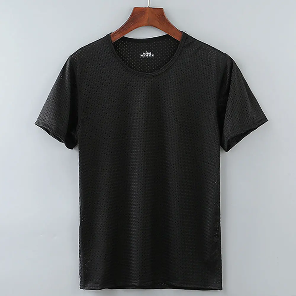 Men's Solid Mesh See Through Fishnet T 