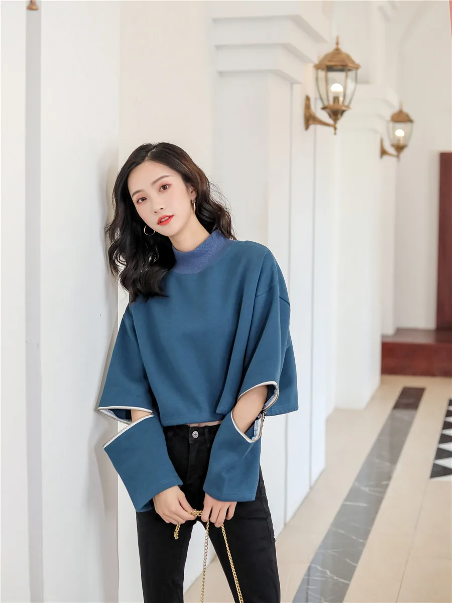 blue DMY1027 XITAO/свитер на молнии с длинными рукавами; модная уличная одежда; короткий пуловер с воротником-стойкой; сезон осень; DMY1027 - Цвет: blue DMY1027