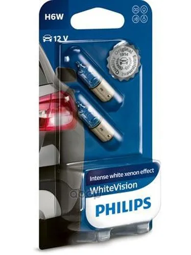Лампа Сигнальная Whitevision H6w 3100k 12в 6вт Bax9s B2 Philips арт. 12036WHVB2