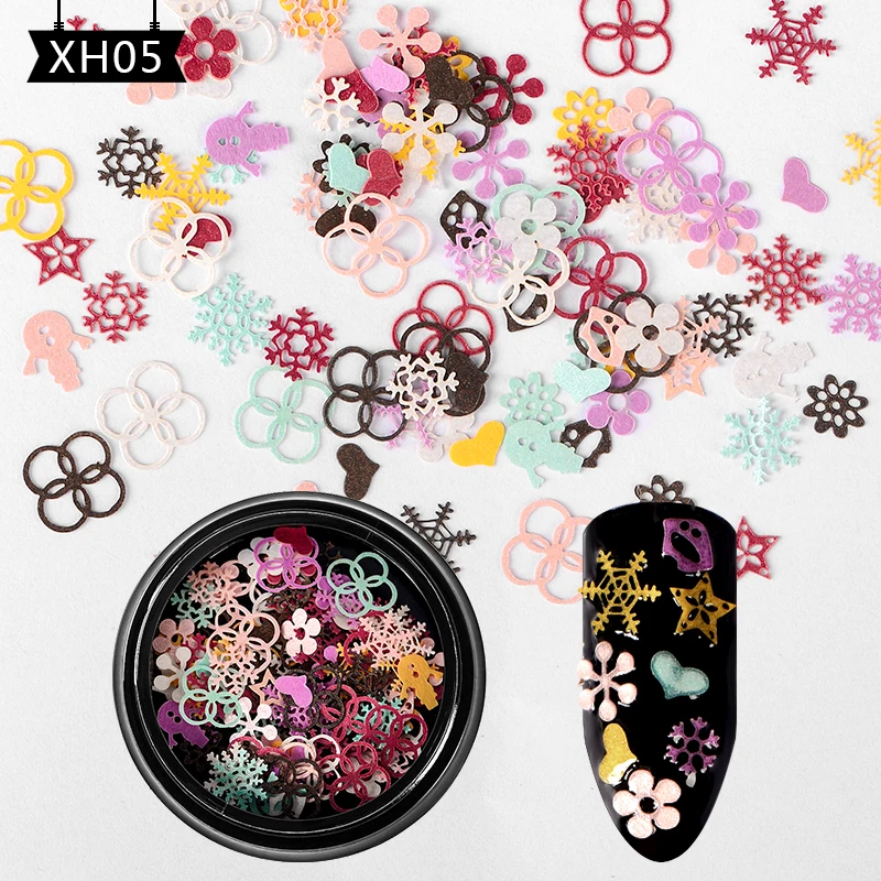 W1642 RBAN NAIL 1 коробка снежинки ломтики ногти блестки украшения хлопья блестки блестка Золотой Металл 3D дизайн ногтей советы - Цвет: W1642