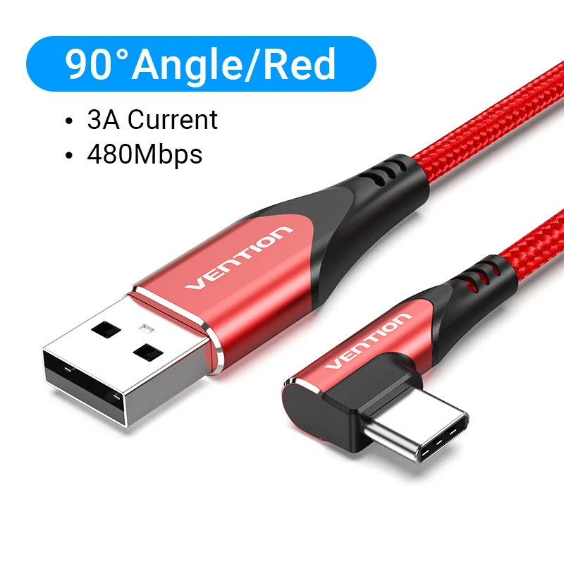 Vention USB Type C Cable 3A 90 Degree Charger Cable Fast Charge Game for Samsung S10 Xiaomi mi9 10 pro Phone USB C Cables Cord hdmi to phone Cables