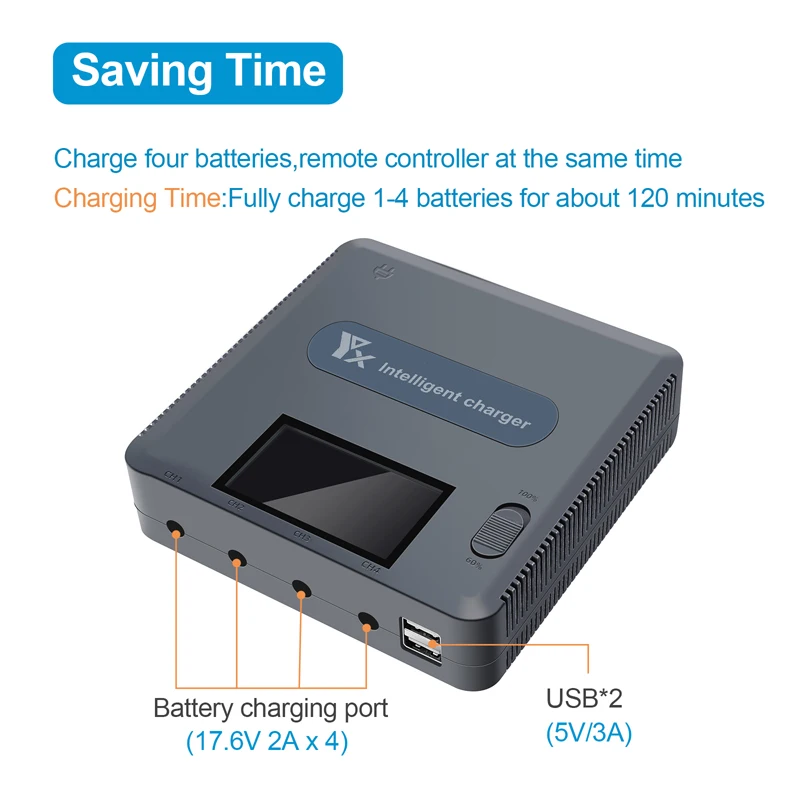 Drone Battery Charger 6 in 1 Digital display Battery Charger for DJI Mavic 2 Pro Zoom Drone Battery Charging Hub Fast Smart Charger with USB