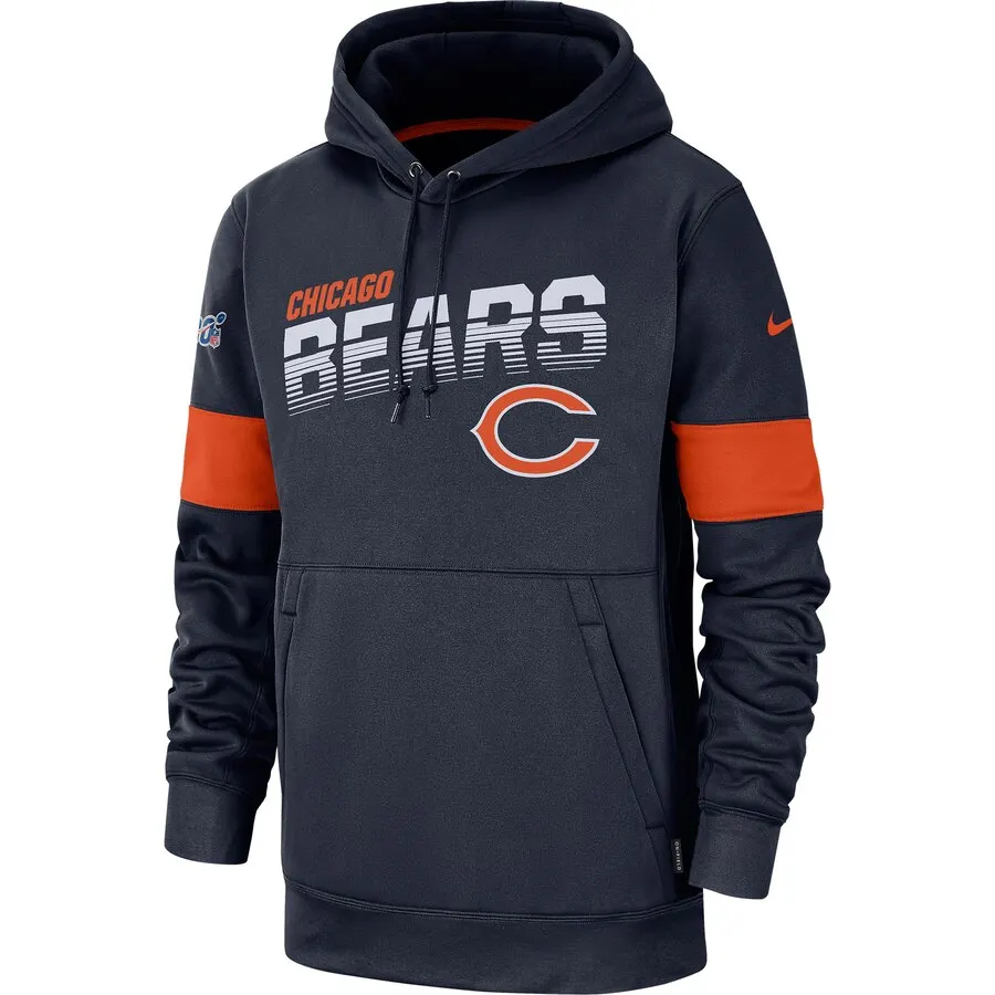 Chicago Мужская футбольная Толстовка Bears 100th Sideline Team Логотип Производительность пуловер Толстовка темно-синий - Цвет: 1