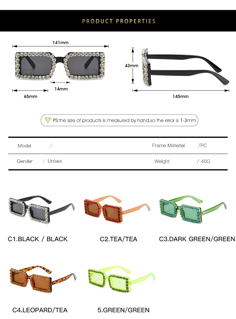 Black Diamond-inset Square Sunglasses Women Vintage Green Glasses Men Designer Shades Colored Lenses Trends 2021 Vogue Outdoor big round sunglasses