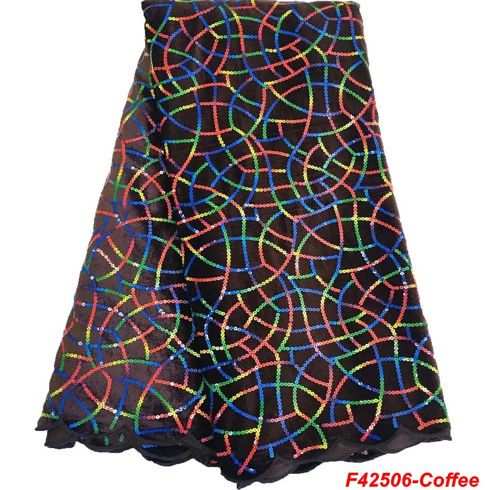 Многоцветная африканская кружевная ткань с блестками, Высококачественная вышитая черная нигерийская бархатная французская Тюлевая кружевная ткань F2506