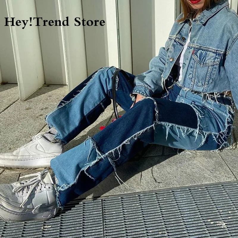 Hot High Waisted Jeans Women Casual Long Trouses Ladies Patchwork Fashion Denim Pants Capris Pocket Streetwear Pants Korean Hot High Waisted Jeans Women Casual Long Trouses Ladies Patchwork Fashion Denim Pants Capris Pocket Streetwear Pants Korean