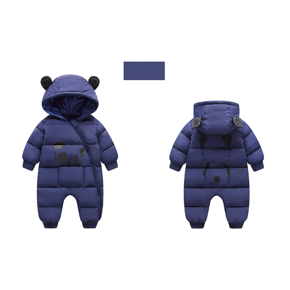 navy LOOZYKIT/Детские зимние комбинезоны с капюшоном; Одежда для мальчиков и девочек; Одежда для новорожденных из плотного хлопка; комбинезон с пандой; Детский костюм; комбинезон для малышей - Цвет: navy