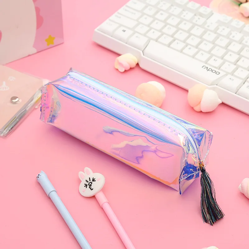 1 шт. Kawaii прозрачный пенал для ручек креативный лазерный пенал; Забавный цветной пенал для детей подарок, школьные принадлежности Пенал