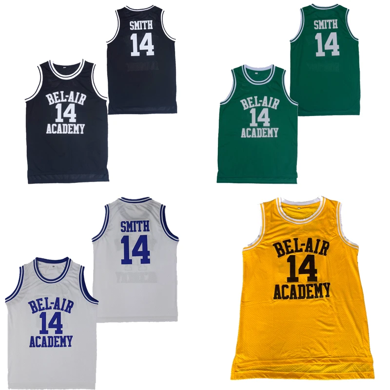 basketball jerseys Bad Boy BEL-AIR ACADEMY 14 SMITH jersey Embroidery sewing sportswear Hip-hop culture movie cosplay shirt basketball jerseys