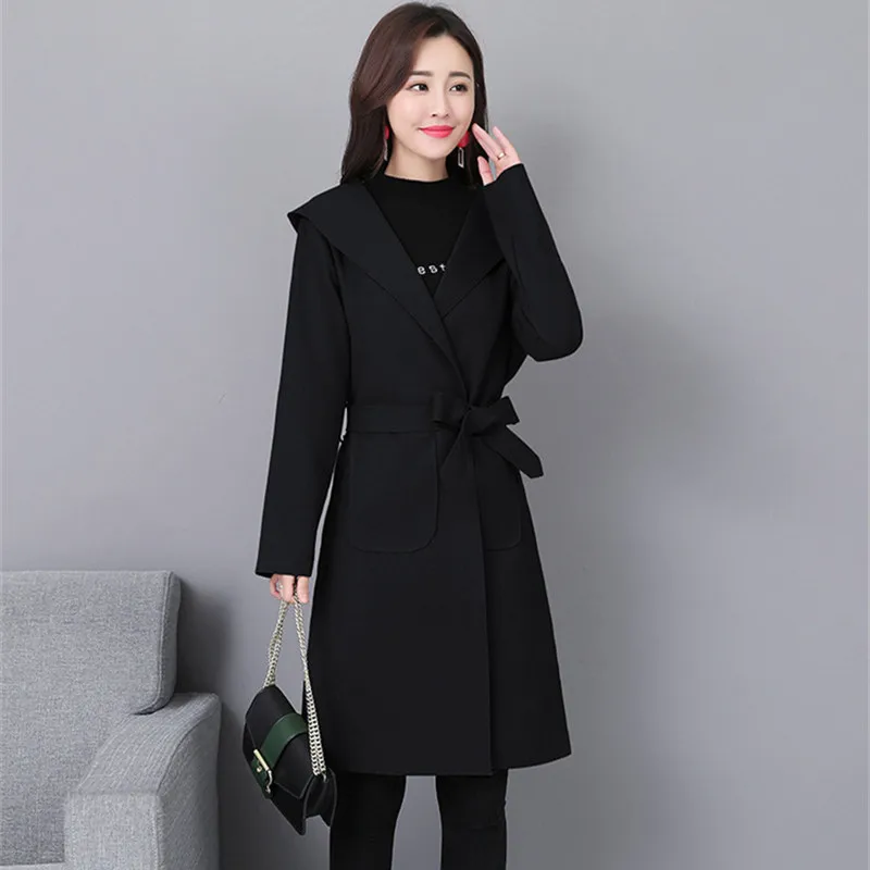 Autumn Winter Vintage Belt Cashmere Women Coats 2019 Korean Style Fashion Hooded Oversized Coats puffer coat with fur hood