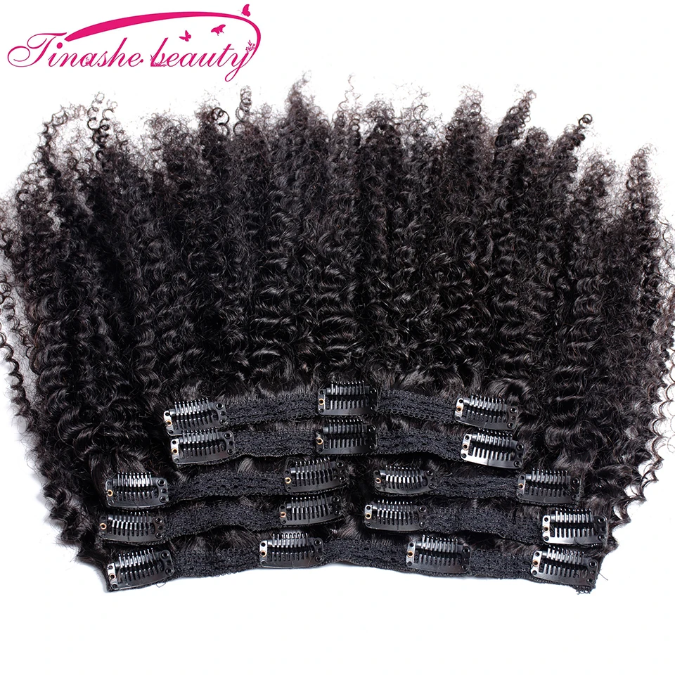 Tinashe Beauty Afro Kinky Curly Clip In Human Hair Extensions For Black Women Brazilian Remy Hair Natural Color 7Pcs/120g