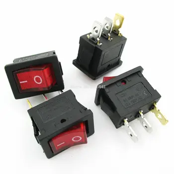 

5PCS/LOT 3 Pin AC 6A/250V 10A/125V Red Light ON-OFF SPST Snap in Boat Rocker Switch 15*21mm KCD1-101