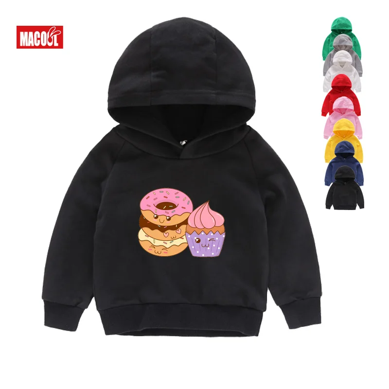 Kids Hoodies Sweatshirts Cartoon Doughnut Pals Print Hoodies for Boy Girls Clothing Black Funny Hoodies Clothes 2T-8T Sweet Pail - Цвет: Kids Hoodies